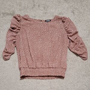 Express Brown Polka Dot Puff Sleeve Blouse